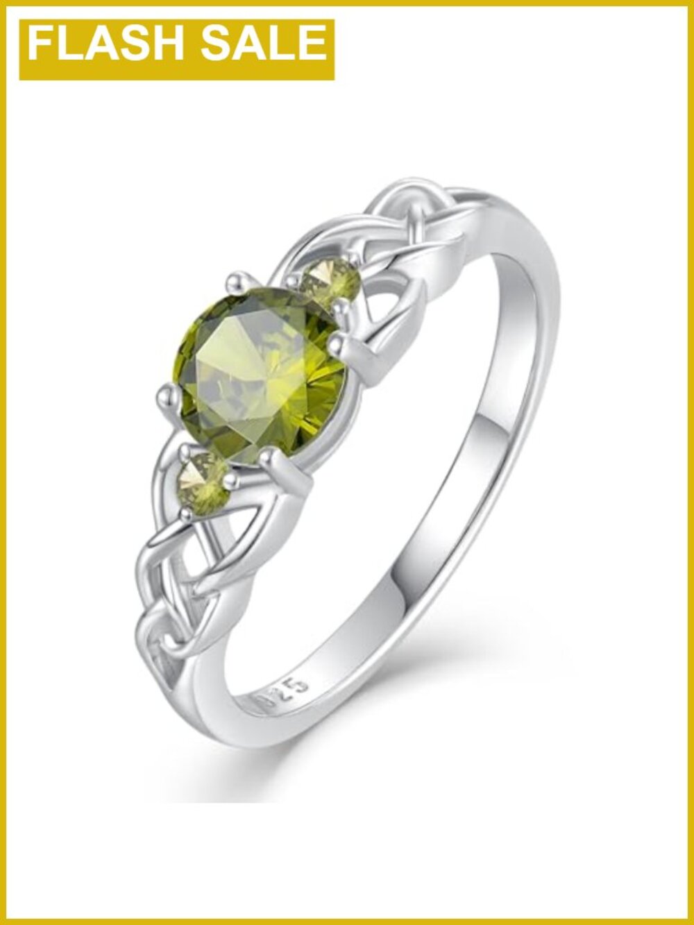 925 Sterling Silver Celtic Knot 3-Stone Peridot Ring